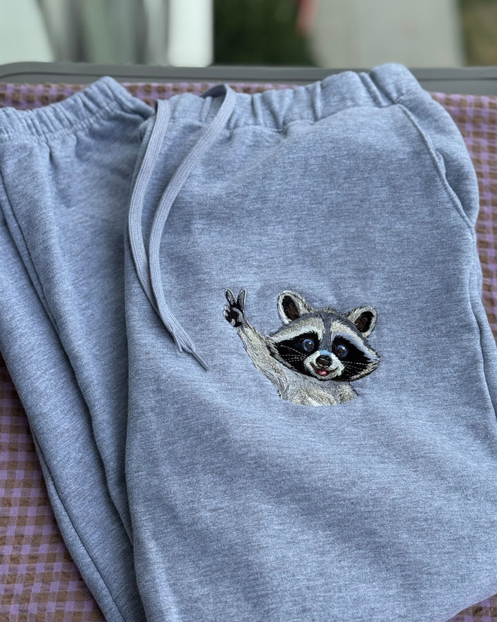 BULLIBAG | Raccoon Peace Sign Sweatpants – Grey